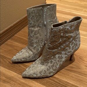Gianni Bini Silver Ankle Booties with Ornate Design